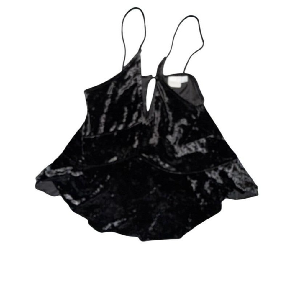 Vintage ASOS Women's Velvet Y2K Size 6 Top Black Peplum Cami Spaghetti Strap